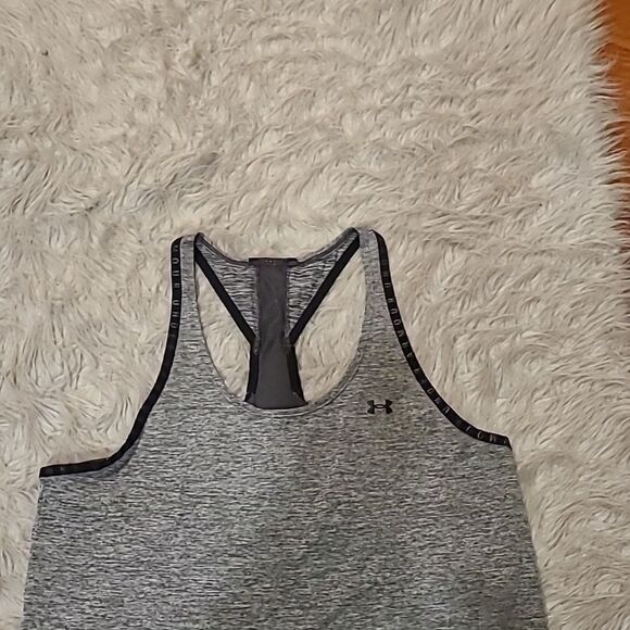 Under Armour womens soft gray logo polyester racerback tank top - Picture 2 of 6